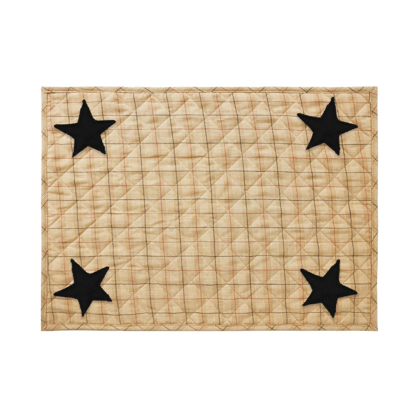 Quilted PLACEMAT & Table toppers Table mat black star embroidered beige Country Plaid 14"X19" by HOME HEART Brands(Made in India)
