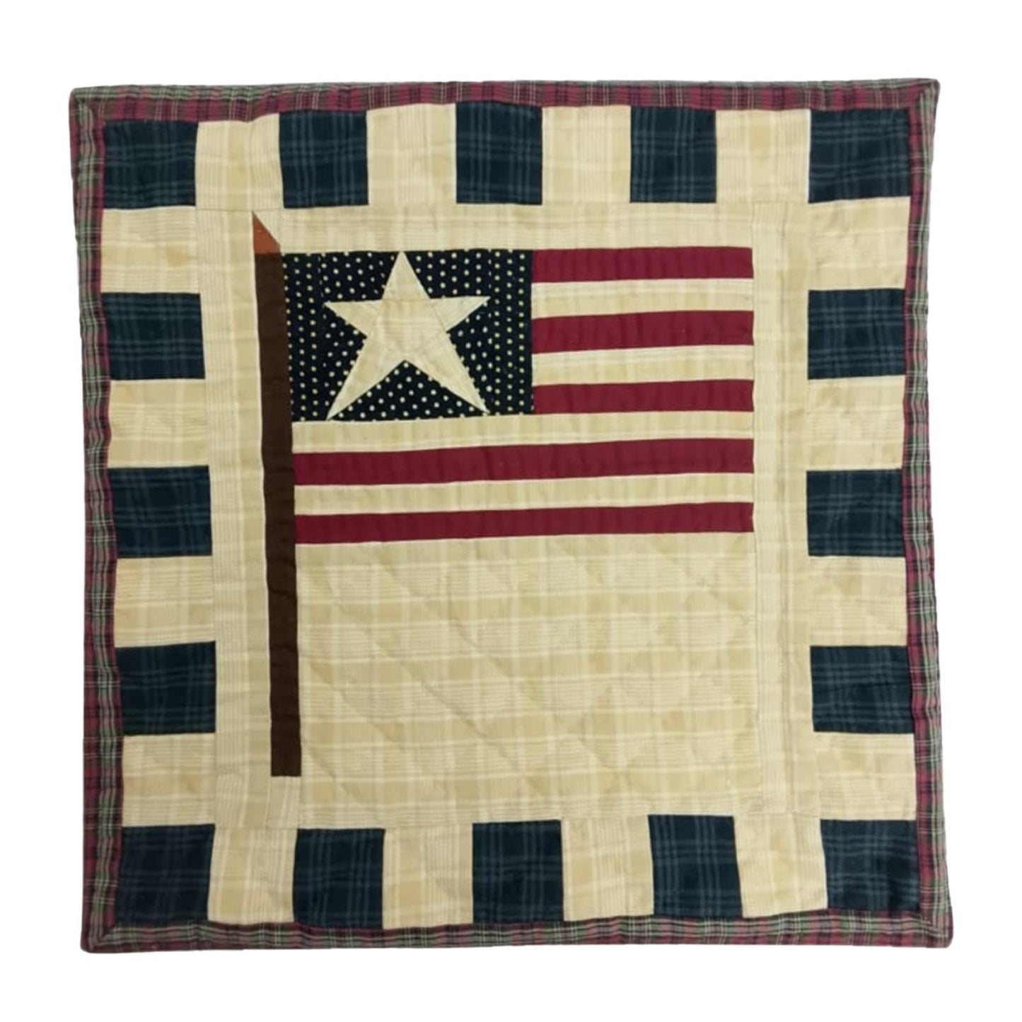Hand made hand quilted patchwork pillow, cushion cover, calico Americana Flag Primitive pillow cover by HOME HEART Brands(made in India)