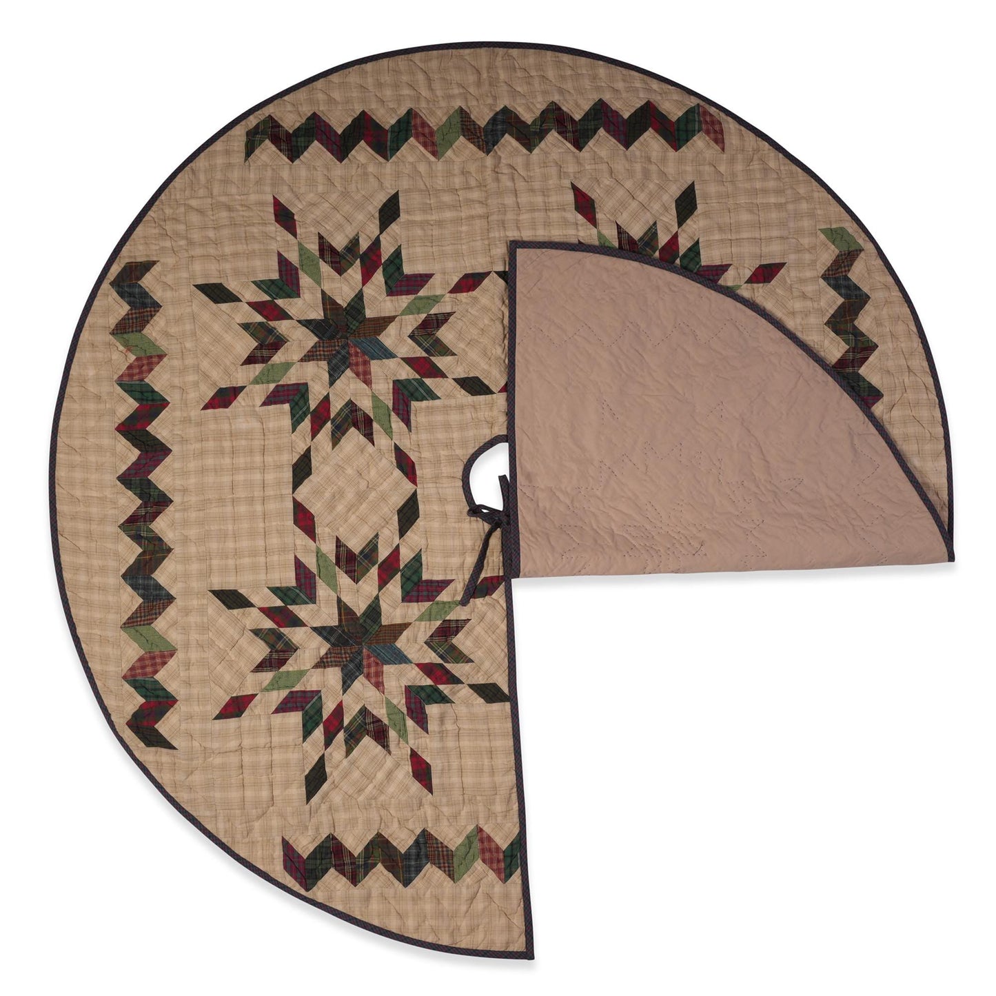 Christmas tree skirt 46 inch round hand made hand quilted patchwork country Star garland plaid  tree skirt Thick Layer by HOME HEART Brands