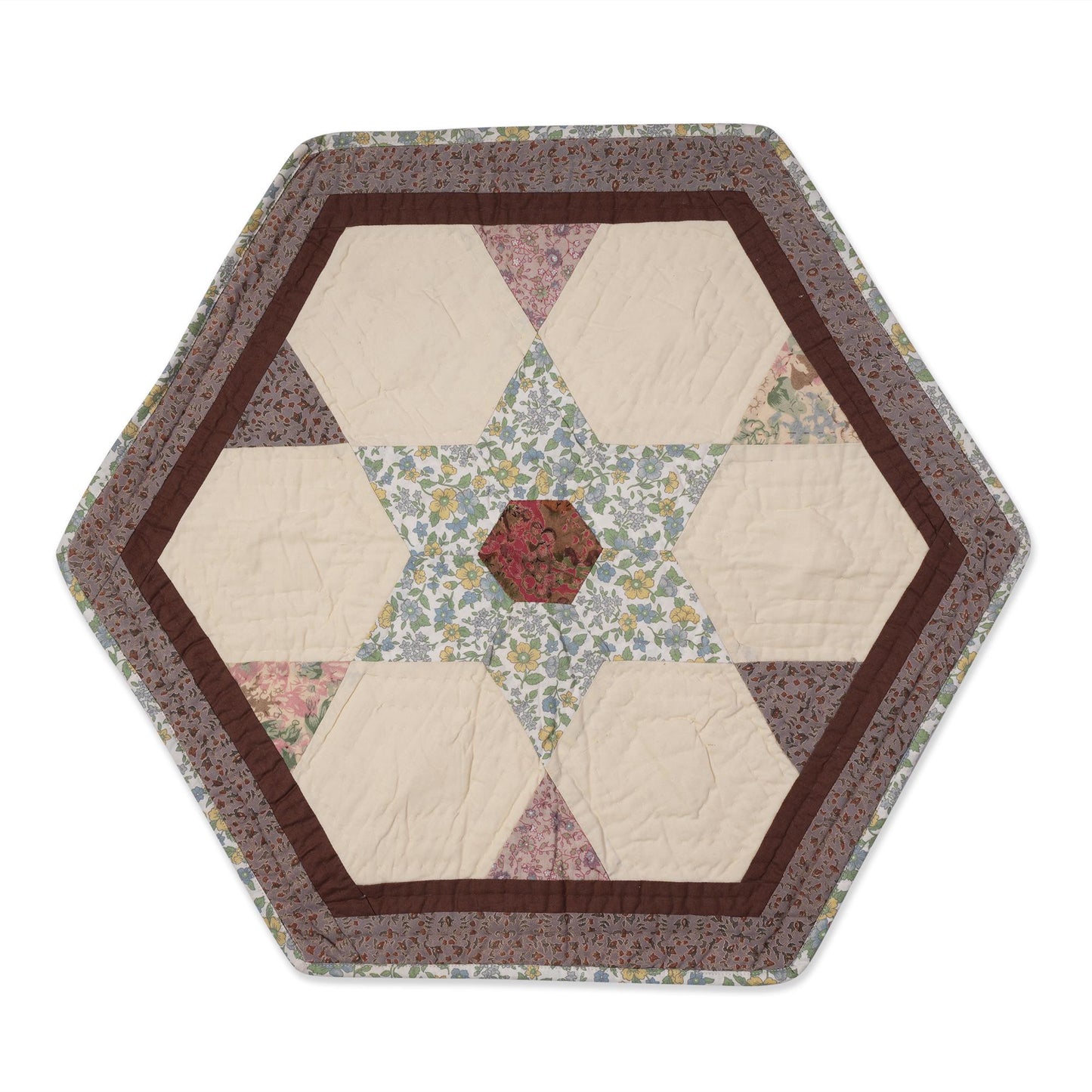 Hand made Hand quilted Throw Quilt, Table Topper 20"x20" hexagon star quilt by Home Heart brands (Made in India)