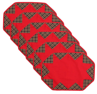 Placemat & Toppers Premium tapestry red heavy duck cotton and applique black tan plaid broken star by Home Heart Brands(Made in India)