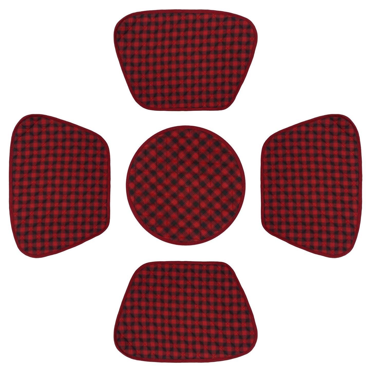 Wedge quilted placemat ,Trivet, pot holder, table mat Farm house Buffalo plaid cotton dark red black reversible by HOME HEART Brands(India)