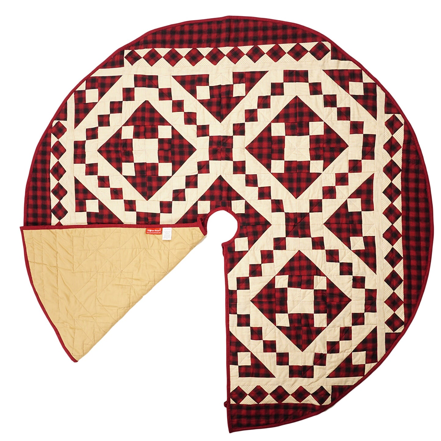 Christmas tree skirt quilted patchwork Red diamond square plaid Thick Double Layer Heirloom Quality by HOME HEART Brands(Made in India)
