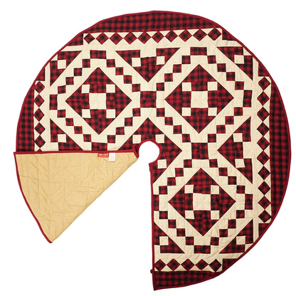 Christmas tree skirt quilted patchwork Red diamond square plaid Thick Double Layer Heirloom Quality by HOME HEART Brands(Made in India)