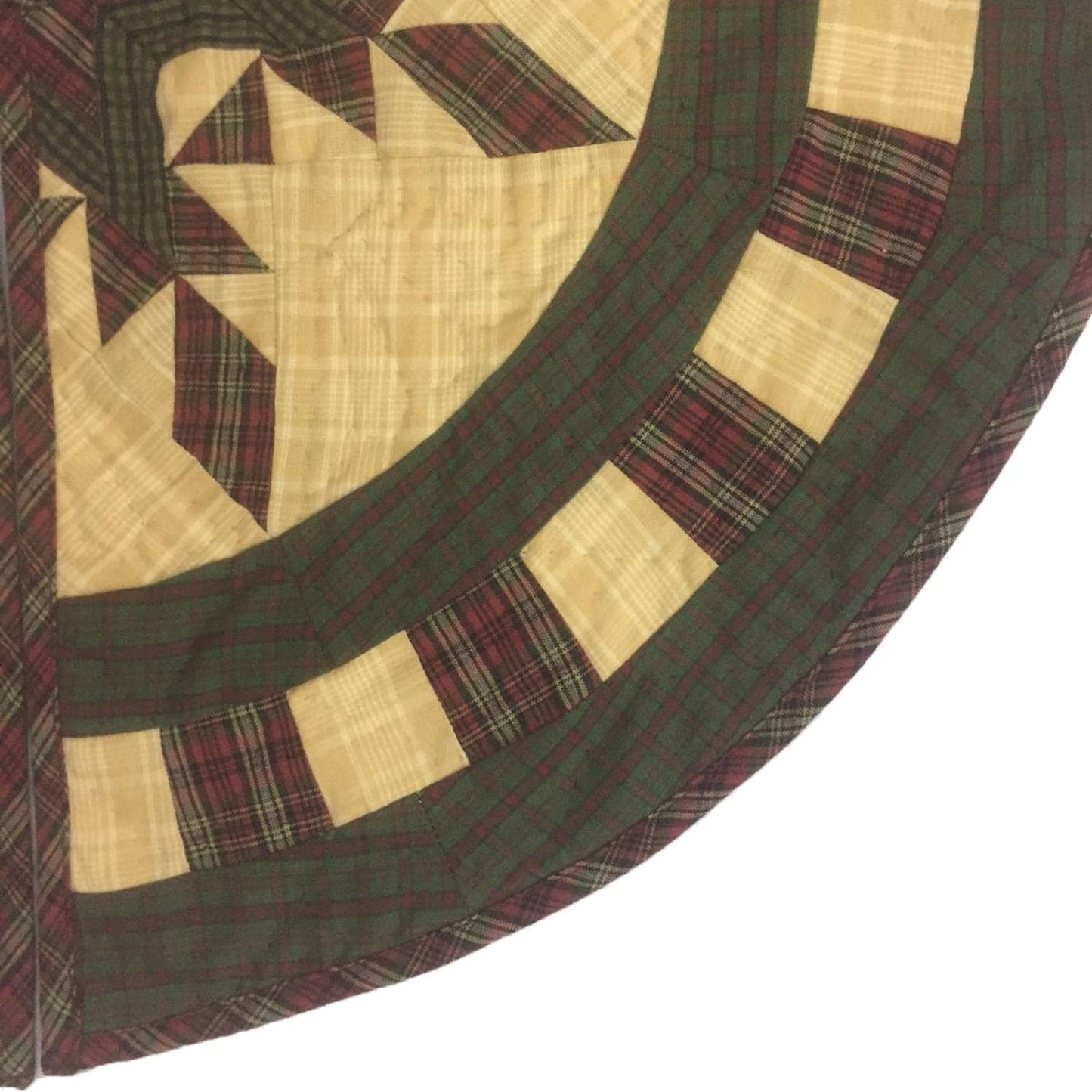 Christmas tree skirt hand made hand quilted Feathered Star plaid thick Double Layer Heirloom Quality by HOME HEART Brands( Made in India)