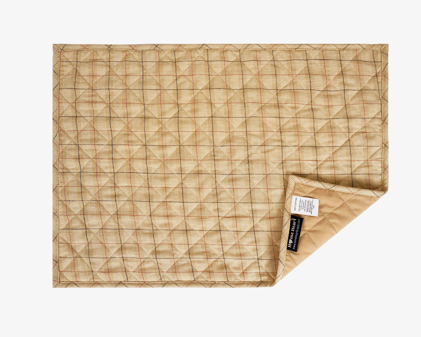 Quilted PLACEMAT beige with black & red Country Plaid 14"X19" by HOME HEART Brands/Table mat(5931)