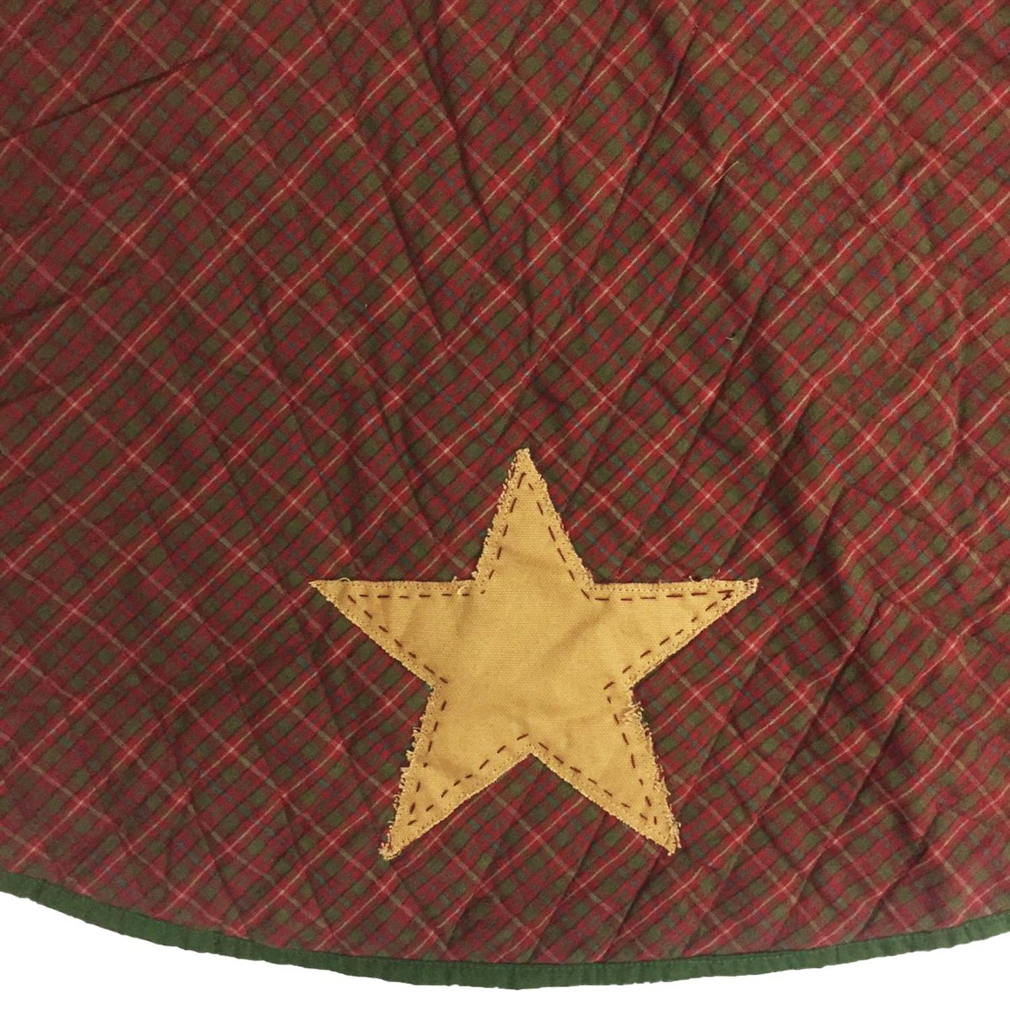 Christmas tree skirt hand quilted applique beige star Country Christmas red green plaid  thick Double Layer quilt by HOME HEART Brands