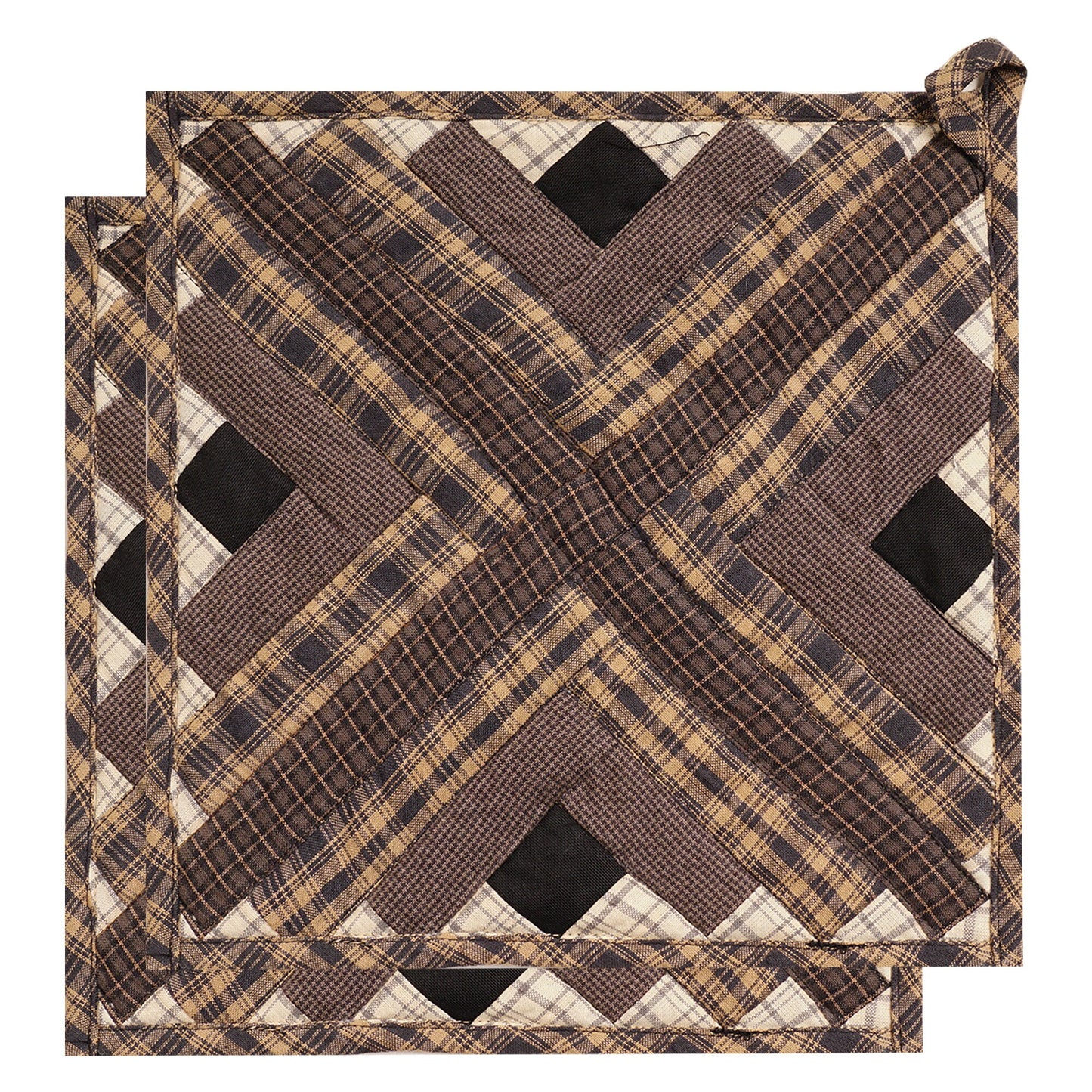Quilted Pot Holder/Table topper/hot pads patchwork for kitchen Country Cabin Mix 9"x9" by HOME HEART Brands( Made in India)