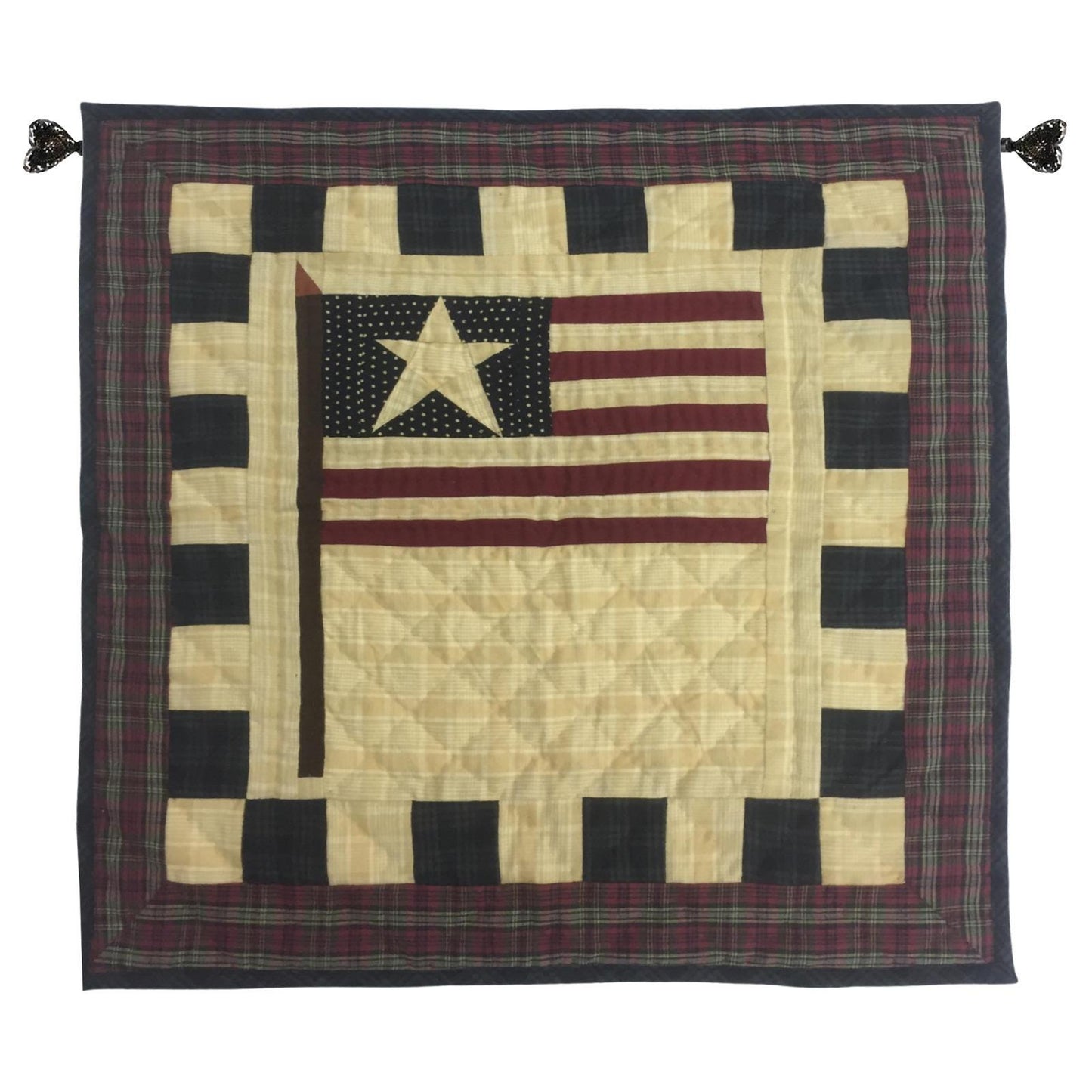 Old glory flag hand quilted crafted 19"X19" block square quilt, small quilt, Table Topper calico fabric by Home Heart brands (Made in India)