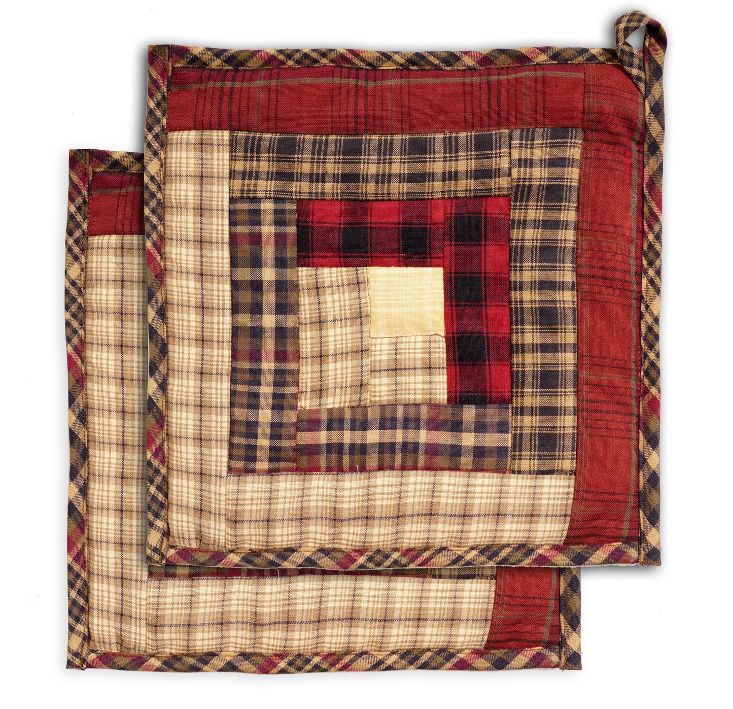 Quilted Pot Holder/Table topper/hot pads patchwork for kitchen Colonial Country Cabin Mix plaid 9"x9" by HOME HEART Brands( Made in India)