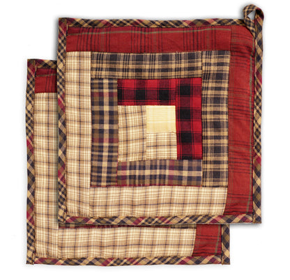 Quilted Pot Holder/Table topper/hot pads patchwork for kitchen Colonial Country Cabin Mix plaid 9"x9" by HOME HEART Brands( Made in India)