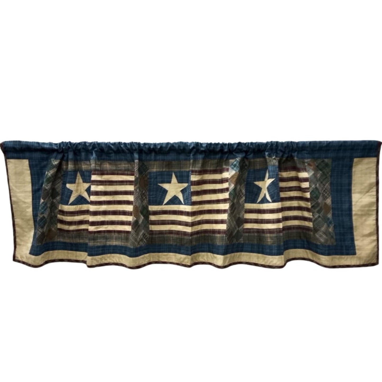 Window valance panel Plaid patchwork quilted Old glory Americana flag Window Treatment  valance 17"x72" by HOME HEART Brands (Made in India)