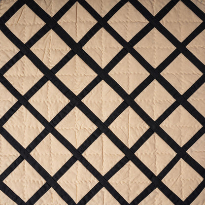 Hand made Hand quilted Throw Quilt, Table Topper Fishing net beige & black patchwork quilt by Home Heart brands (Made in India)