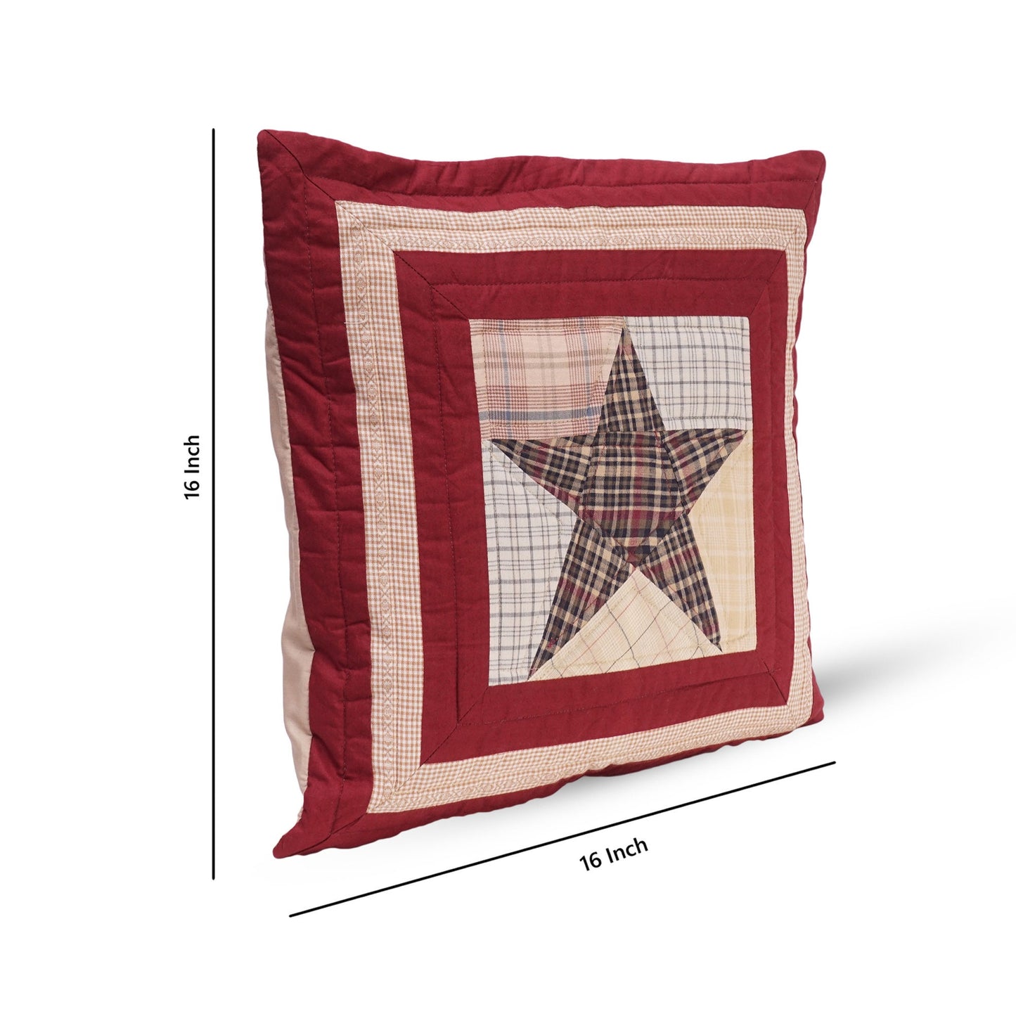 Pillow cover 16"x16" inch hand quilted cushion cover, decorative throw pillow, Primitive country star by HOME HEART Brands(made in India)