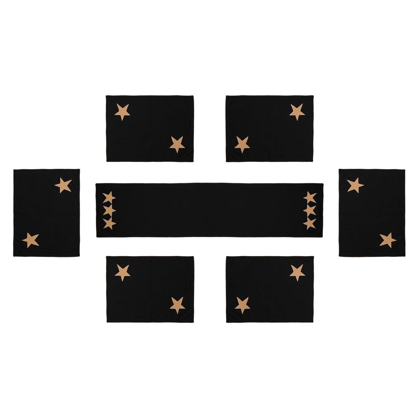 Cotton placemat & Toppers Premium tapestry cotton fabric black with beige star applique embroidered by Home Heart Brands(Made in India)