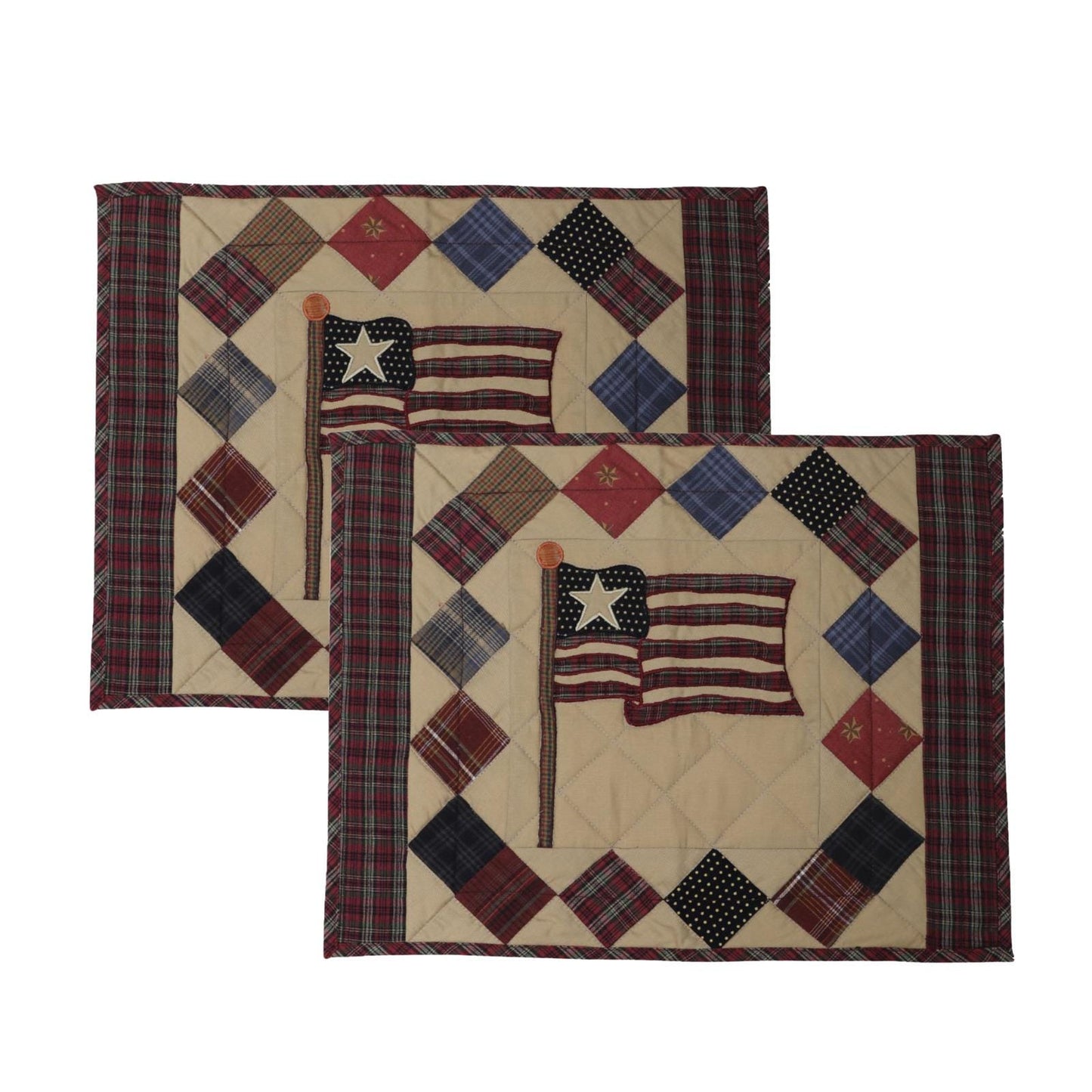 Hand made hand quilted embroidered placemats, tablemats, table topper, patchwork Old glory 14"X19" by HOME HEART Brands (Made in India)