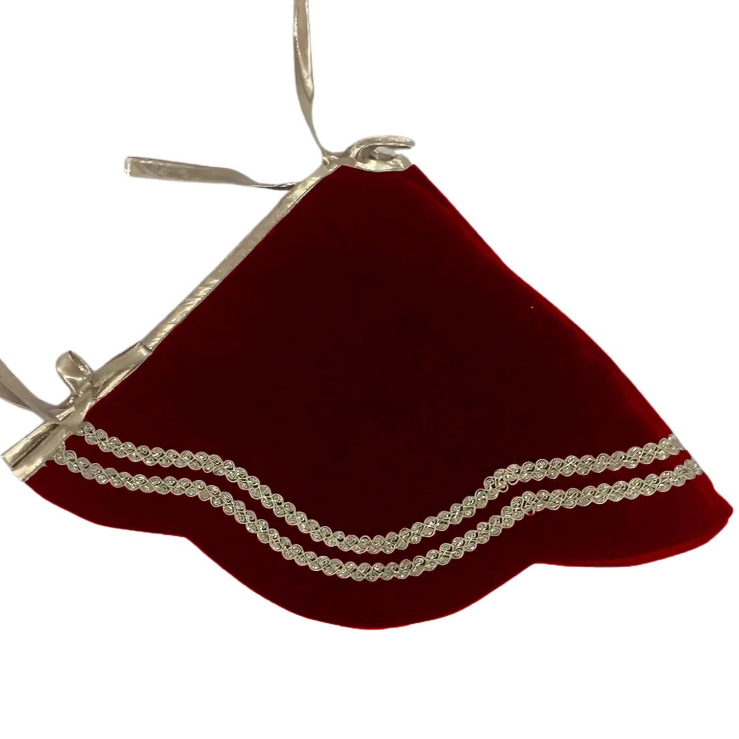 Christmas Tree Skirt Handcrafted Scallop Design burgundy wine Velvet, Gold Trim Double Layer Heirloom by HOME HEART Brands(Made in India)