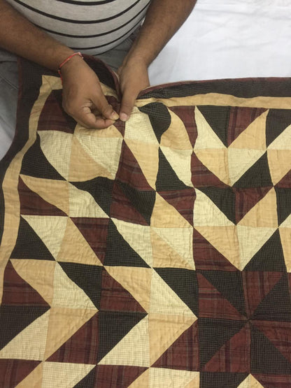 Hand made Hand quilted Throw Quilt, Table Toppers 44"x44"  primitive Broken star patchwork Cotton quilt by Home Heart brands (Made in India)