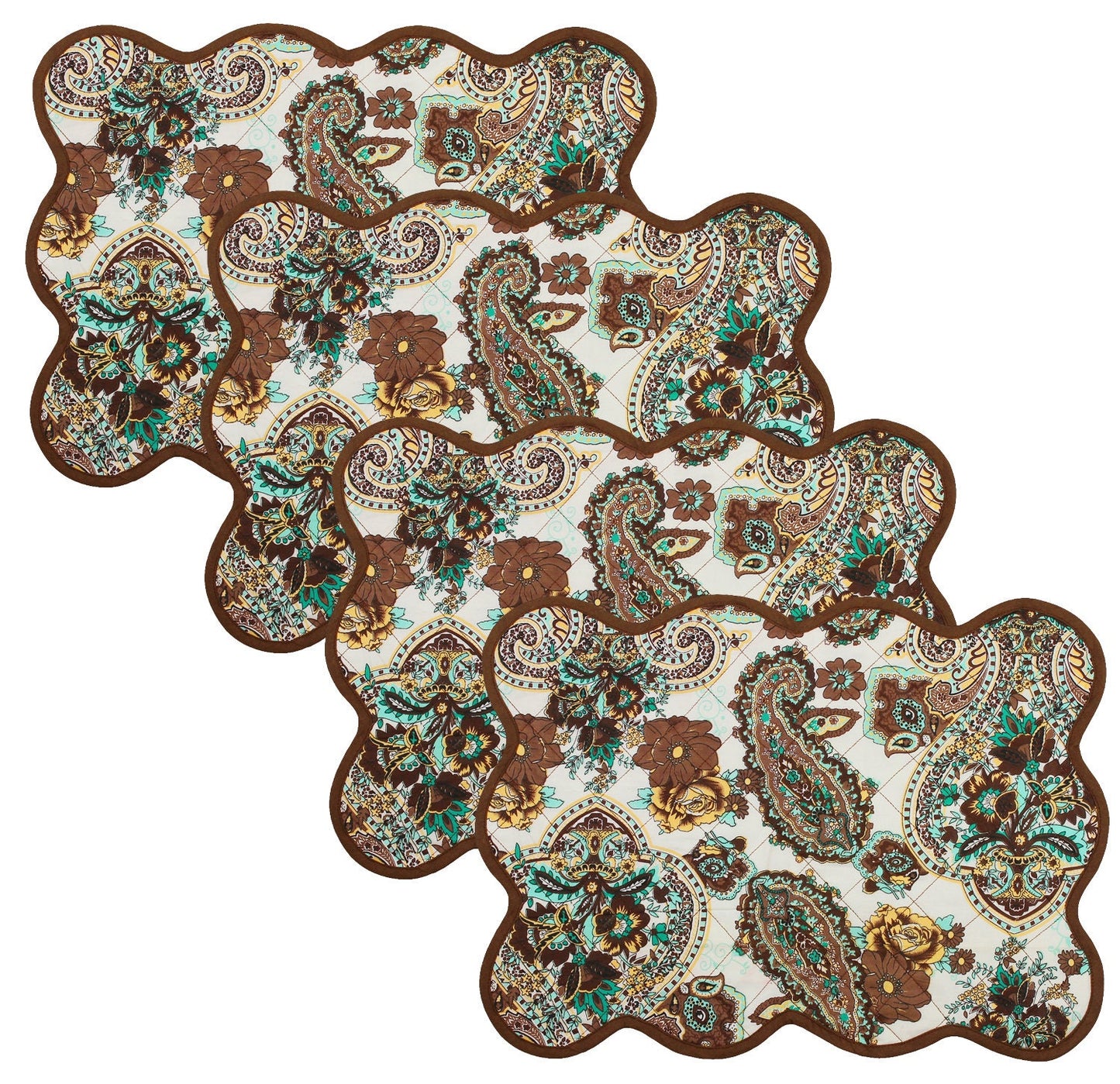 Quilted placemat, table mat & Table toppers green and gold 14"X19" by HOME HEART Brands( made in INDIA)