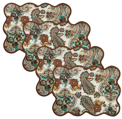 Quilted placemat, table mat & Table toppers green and gold 14"X19" by HOME HEART Brands( made in INDIA)
