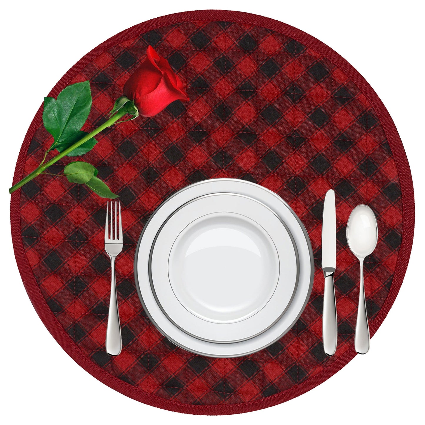 Wedge quilted placemat ,Trivet, pot holder, table mat Farm house Buffalo plaid cotton dark red black reversible by HOME HEART Brands(India)