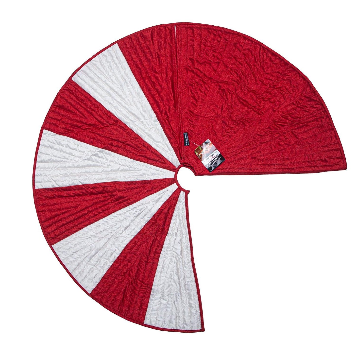 Christmas tree skirt red & white faux silk in shape of triangles and intricate quilting thick Double Layer tree skirt by HOME HEART Brands