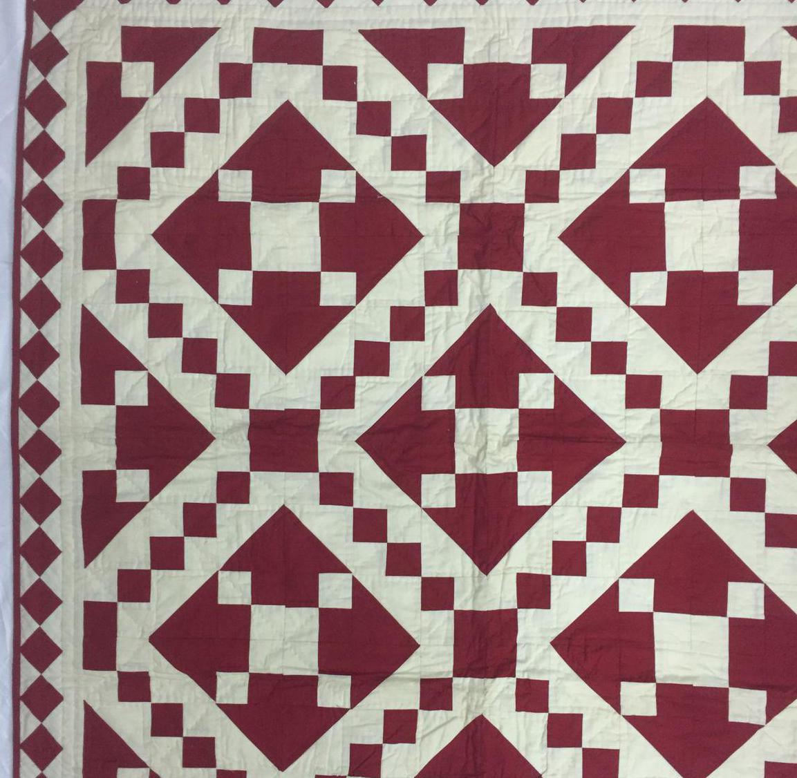 Wall hanging Hand made hand quilted quilt, Throw, Table topper Red Diamond chain square 100% Cotton Heirloom Quality by HOME HEART Brands