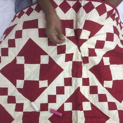 Wall hanging Hand made hand quilted quilt, Throw, Table topper Red Diamond chain square 100% Cotton Heirloom Quality by HOME HEART Brands