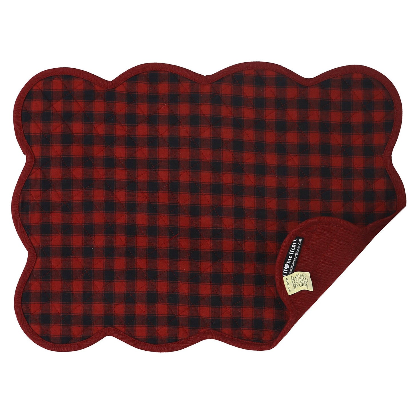 Quilted Place mat Scalloped Black/red buffalo Country Plaid 14"X19" by HOME HEART Brands/Tablemat