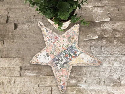 Quilted Trivet/Pot Holder/Table topper Calico Country light floral American patchwork star 10"x10" by HOME HEART Brands ( Made in India)