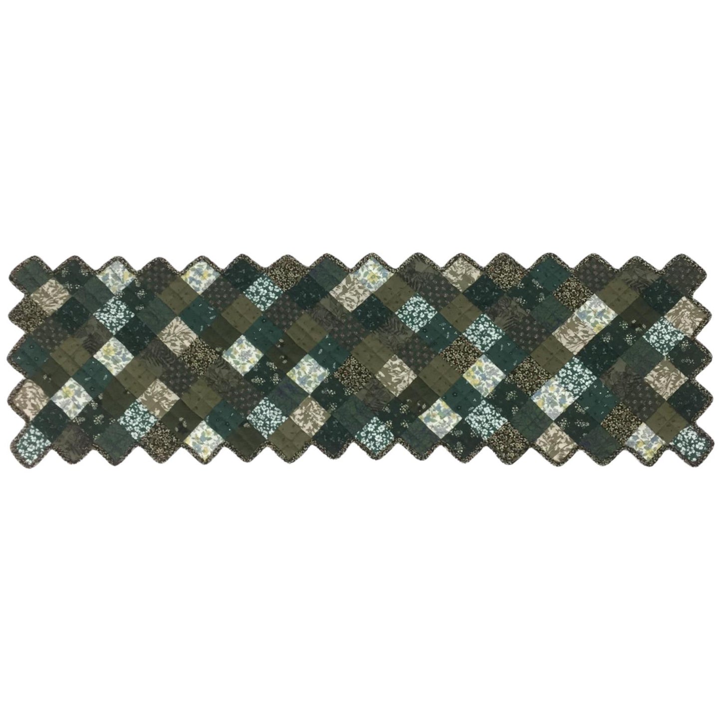 Quilted Table runner zig zag patchwork Table Runner ,table Toppers Green Calico cotton mix floral fabric by HOME HEART Brands(made in INDIA)