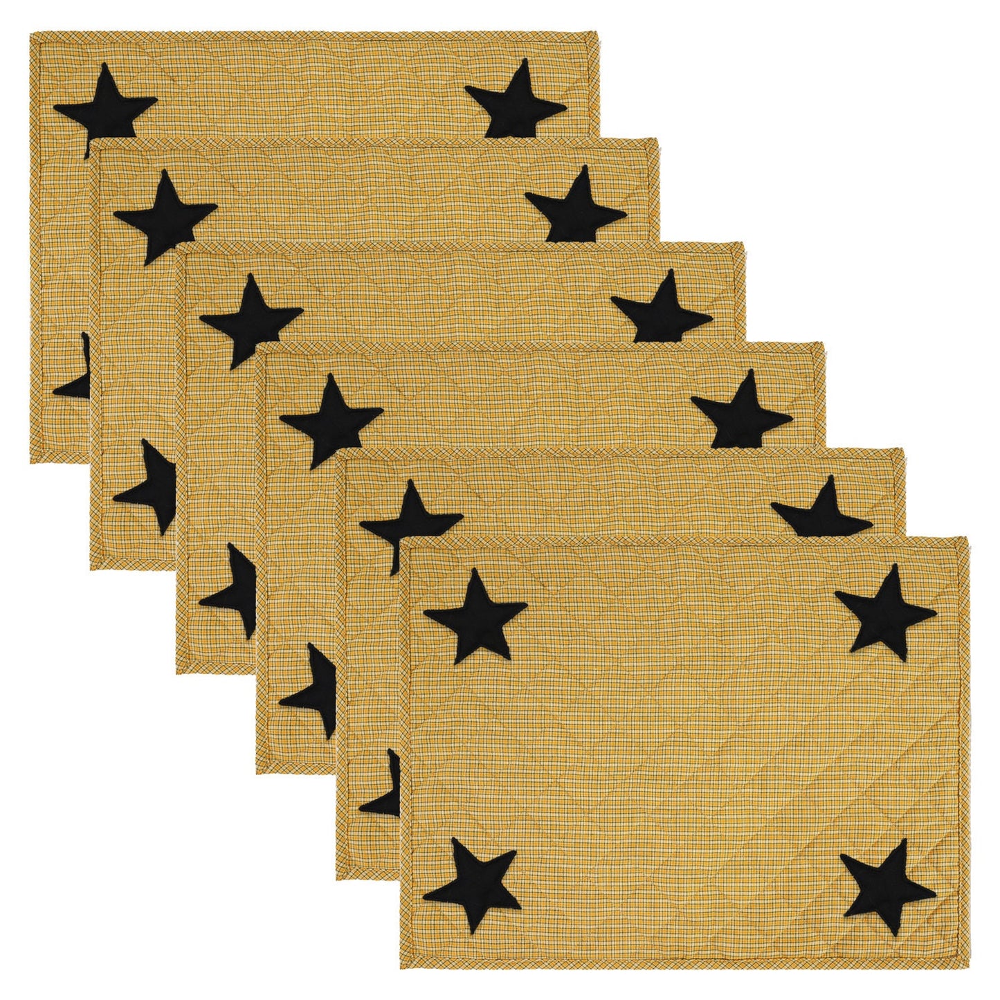 Quilted PLACEMAT & Table toppers Table mat black star embroidered halloween orange Country Plaid 14"X19" by HOME HEART Brands(Made in India)