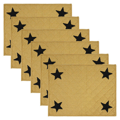 Quilted PLACEMAT & Table toppers Table mat black star embroidered halloween orange Country Plaid 14"X19" by HOME HEART Brands(Made in India)