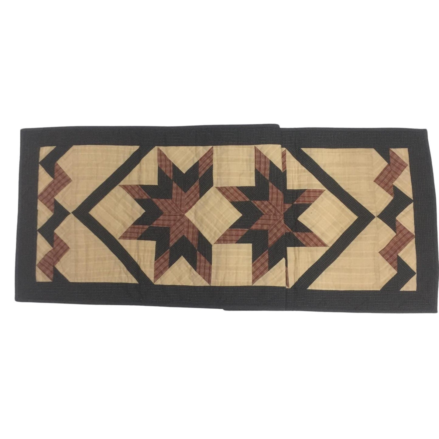 Hand Quilted crafted Country Charm Star patchwork plaid table runner 16"x50" Table Toppers by HOME HEART Brands(Made in India)