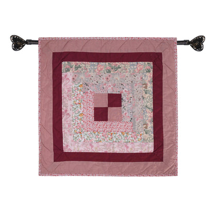 Hand Quilted small quilt 20"x20" table topper,square block, patchwork Mauve floral Log Cabin rod pocket by HOME HEART Brands(Made in India)