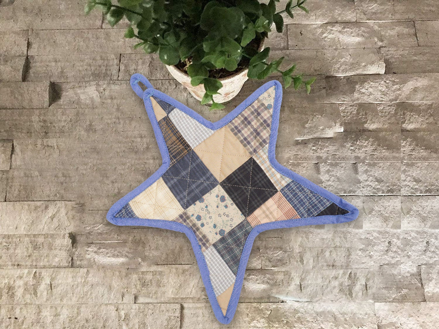 Quilted Trivet/Pot Holder/Table topper/  corn flower mix plaid print American star 10"x10" Patchwork by HOME HEART Brands ( Made in India)