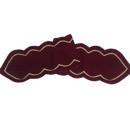 Table runner velvet Handcrafted Scallop Design burgundy wine Velvet, Gold Trim Double Layer Heirloom by HOME HEART Brands(Made in India)