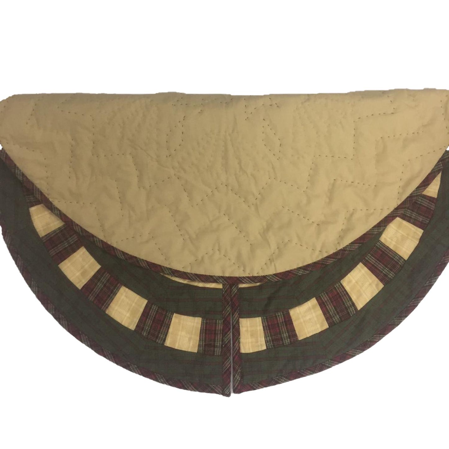 Christmas tree skirt hand made hand quilted Feathered Star plaid thick Double Layer Heirloom Quality by HOME HEART Brands( Made in India)