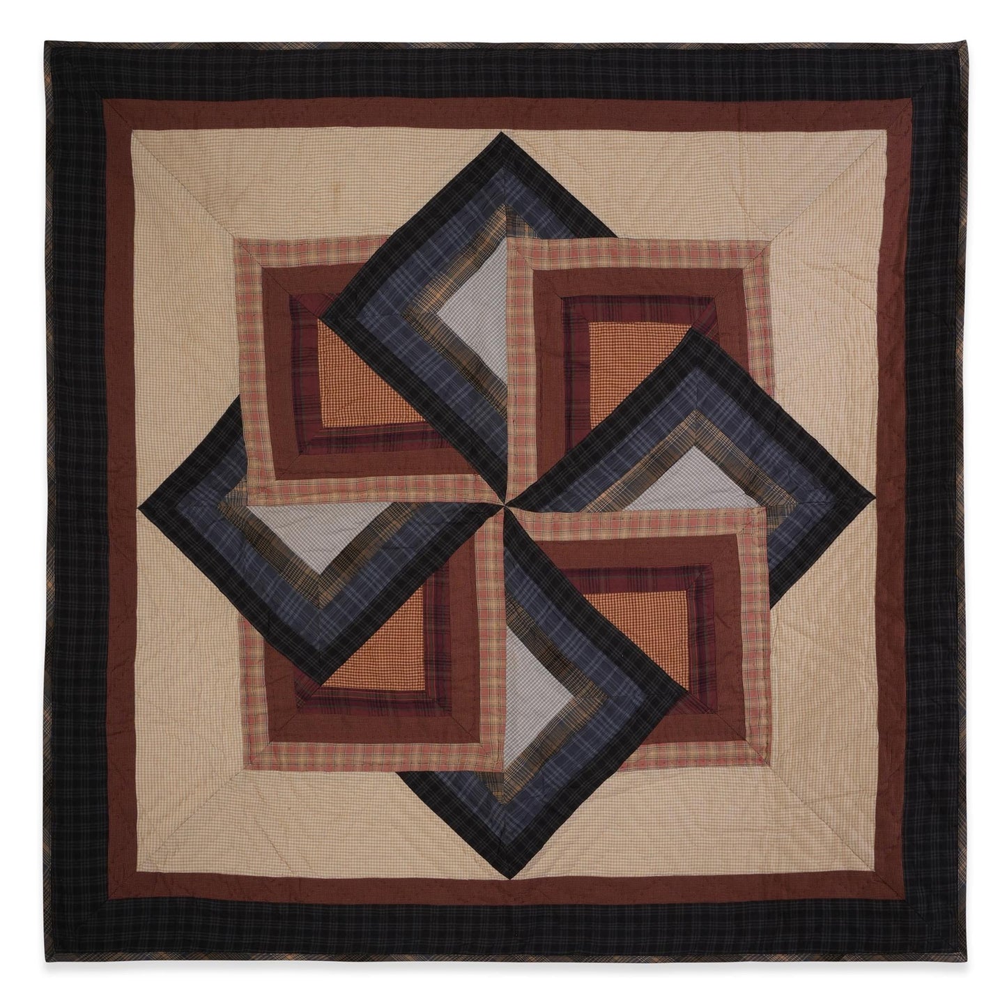 Hand made calico plaid country Pinwheel Star 44"x44" Cotton Hand Quilted patchwork Wall hanging & Toppers, baby quilt by HOME HEART Brands