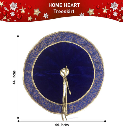Christmas tree skirt classic micro imperial blue Velvet fabric with matching Brocade Fabric Border Thick Double Layer by HOME HEART Brands