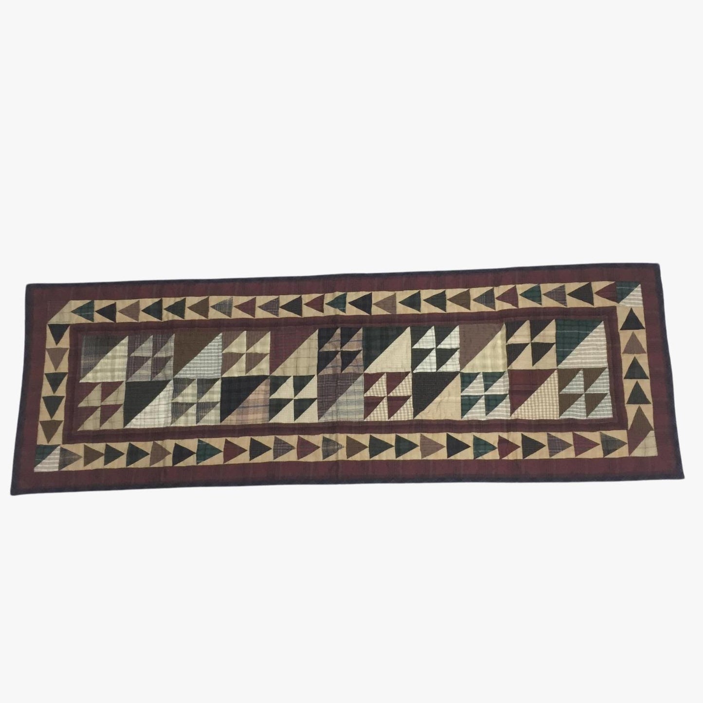 Hand Quilted crafted Rustic flying geese plaid table runner 16"x50" patchwork Table Runner & Toppers by HOME HEART Brands(Made in India)