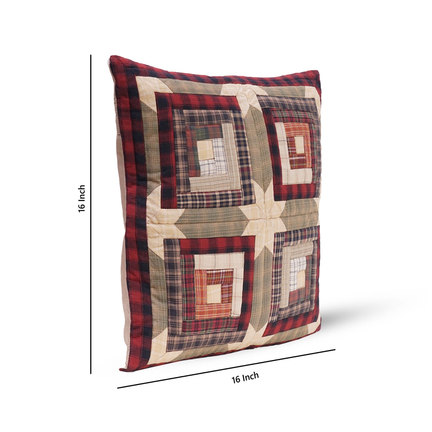 Quilted patchwork pillow cover, cushion cover, decorative throw pillow Country cabin green gold plaid  by HOME HEART Brands(made in India)