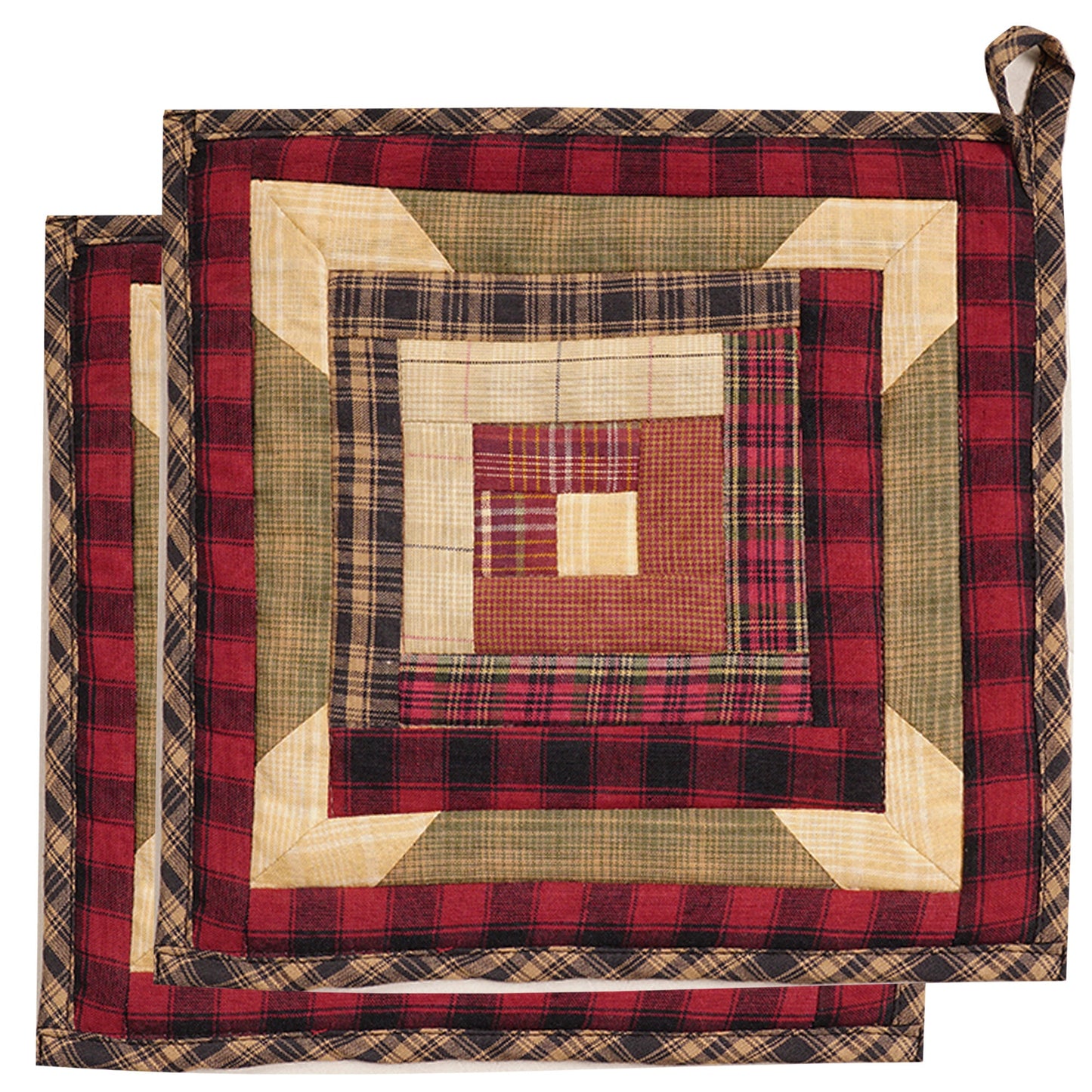 Quilted Pot Holder/Table topper/hot pads patchwork for kitchen Country Cabin Mix 9"x9" by HOME HEART Brands( Made in India)