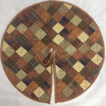Christmas tree skirt Hand made hand quilted Autumn mix plaid & print patchwork Country primitive Thick décor tree skirt by HOME HEART Brands