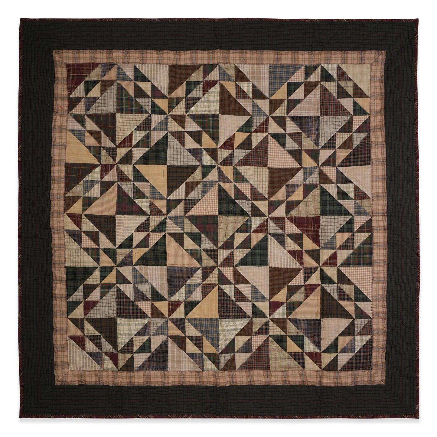 Hand made Hand quilted Throw Quilt, Wall hanging, 45"x45" country Flying geese multi plaid quilt by Home Heart brands (Made in India)