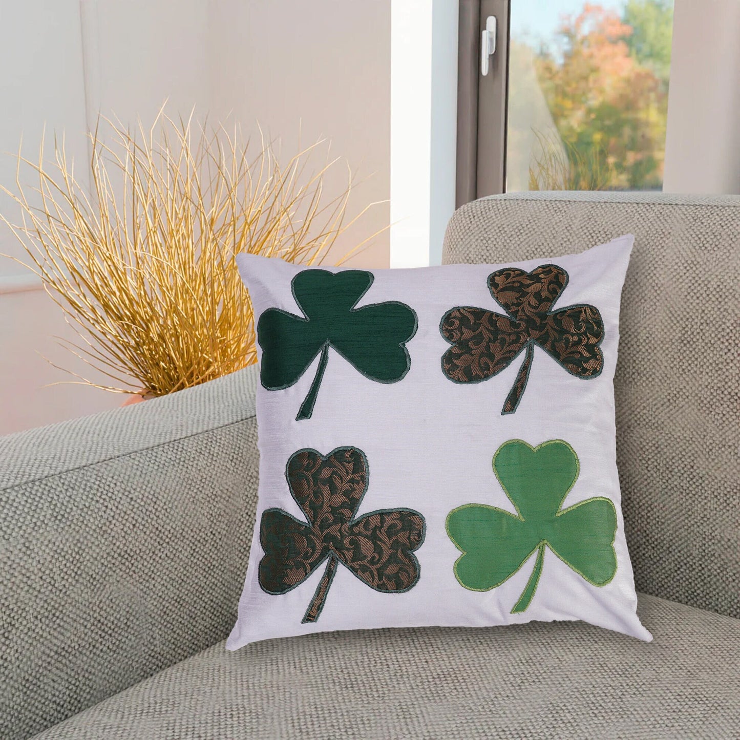 Quilted patchwork embroidered pillow cover,cushion cover, decorative throw pillow, pillow st patrics day by HOME HEART Brands(made in India)