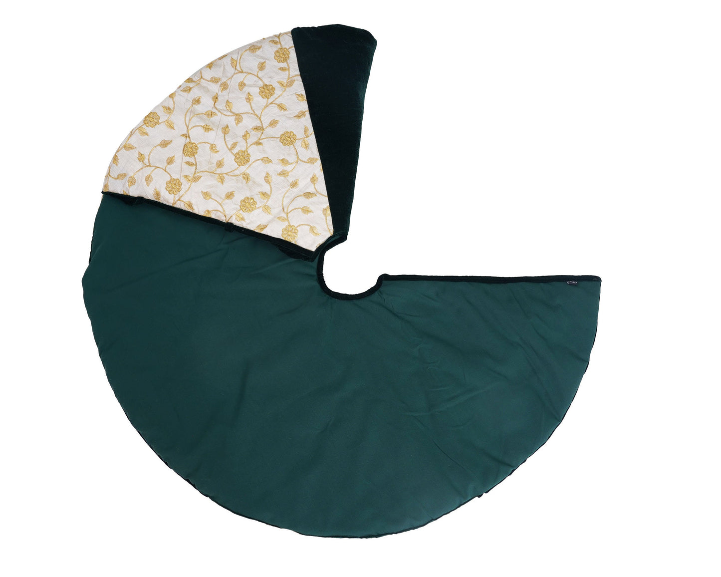 Christmas tree skirt 36" round Micro Velvet green with Gold Embroidered silk fabric Thick Double Layer by HOME HEART Brands