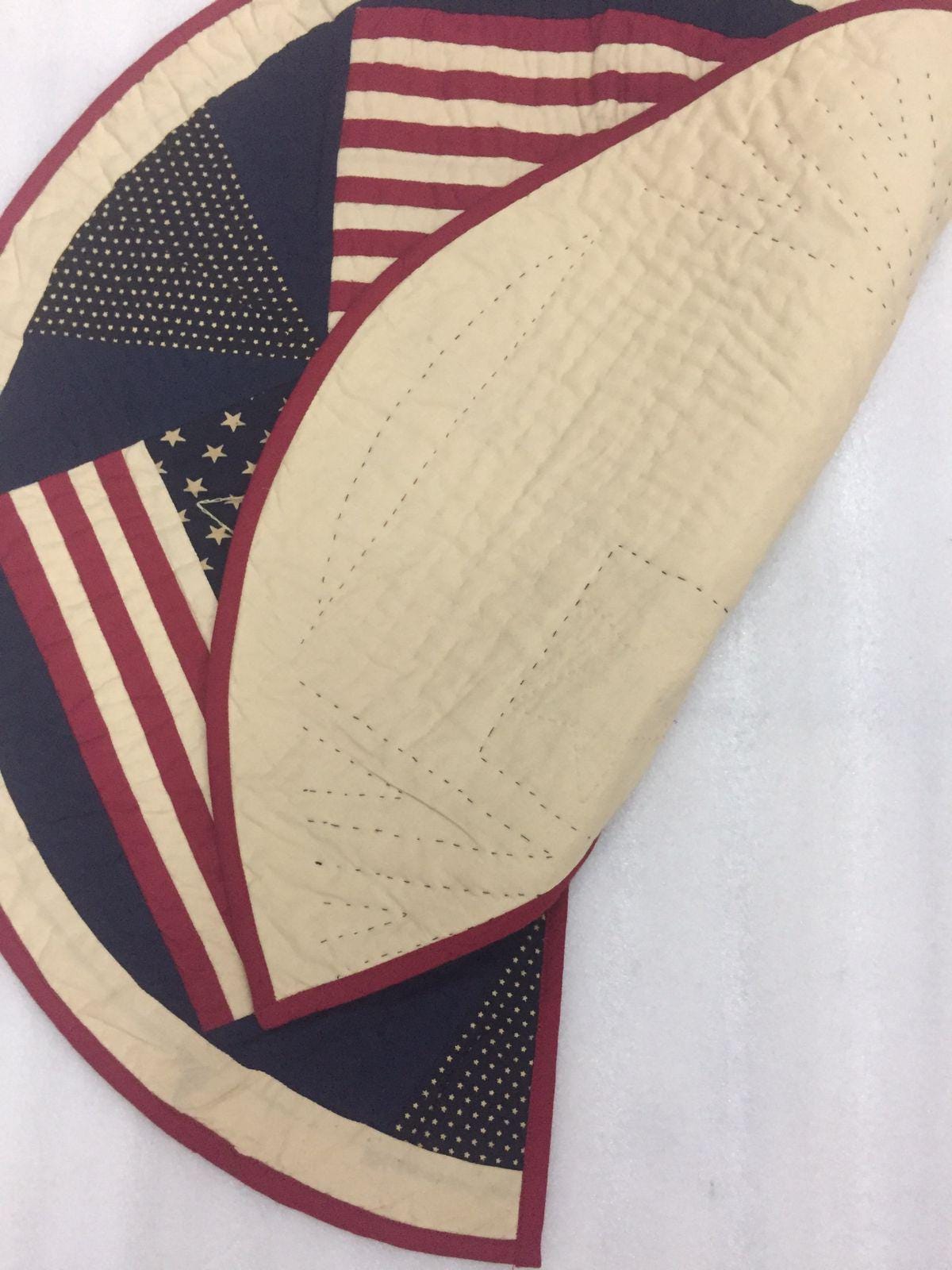 Christmas tree skirt table top 24" round hand made quilted rice stitch star patchwork Old glory flag Thick Double Layer by HOME HEART Brands
