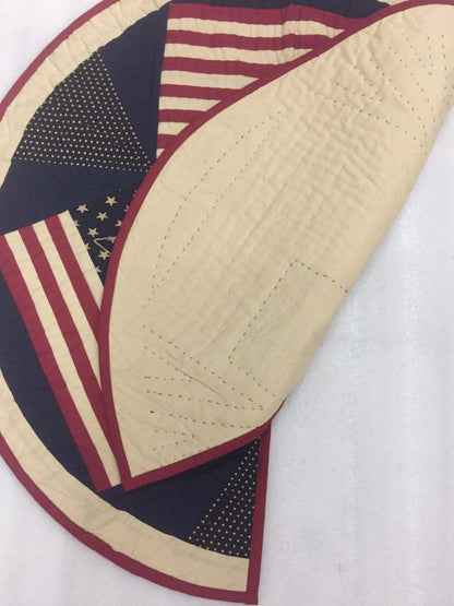 Christmas tree skirt table top 24" round hand made quilted rice stitch star patchwork Old glory flag Thick Double Layer by HOME HEART Brands