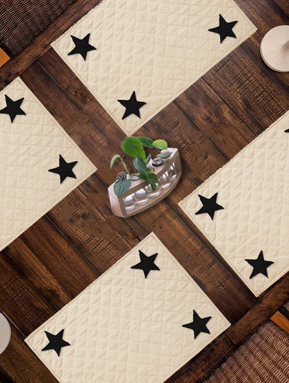 Quilted PLACEMAT & Table toppers Table mat embroidered black star beige gingham Country Plaid 14"X19" by HOME HEART Brands(Made in India)